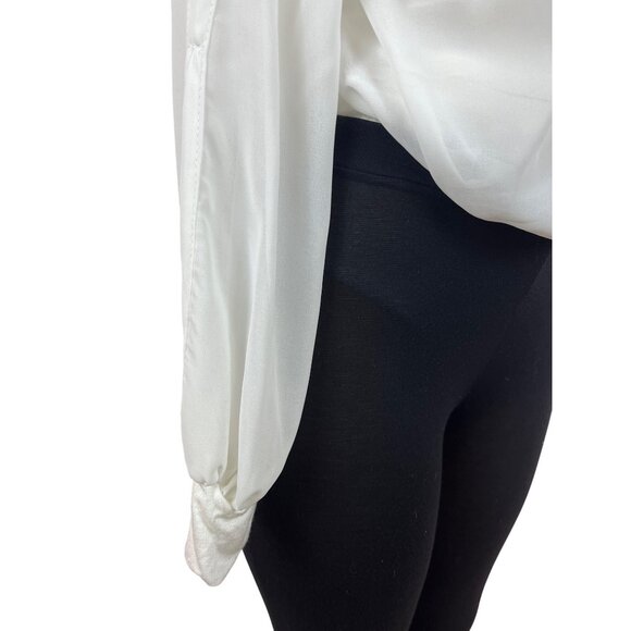 Arden B. Womens Long Sleeve V-Neck White Drape Top Sz S - Picture 7 of 10